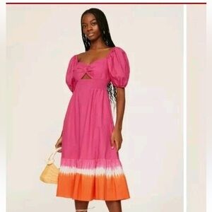 Pre-lived Sachin + Babi Vibrant Pink and Orange Bri Midi Dress Size 8